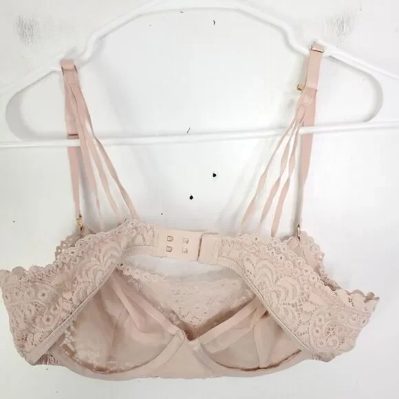 Aerie Bra Womens 34B Balconette Floral Lace Underwire Nude Beige Unpadded Sexy - Picture 2 of 8